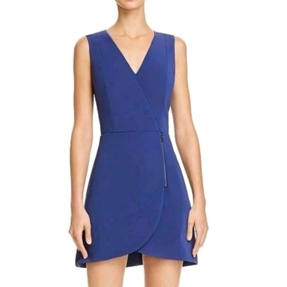 Alice + Olivia Lennon Royal Blue V-Neck Wrap Mini Dress Zipper Detail Size 6